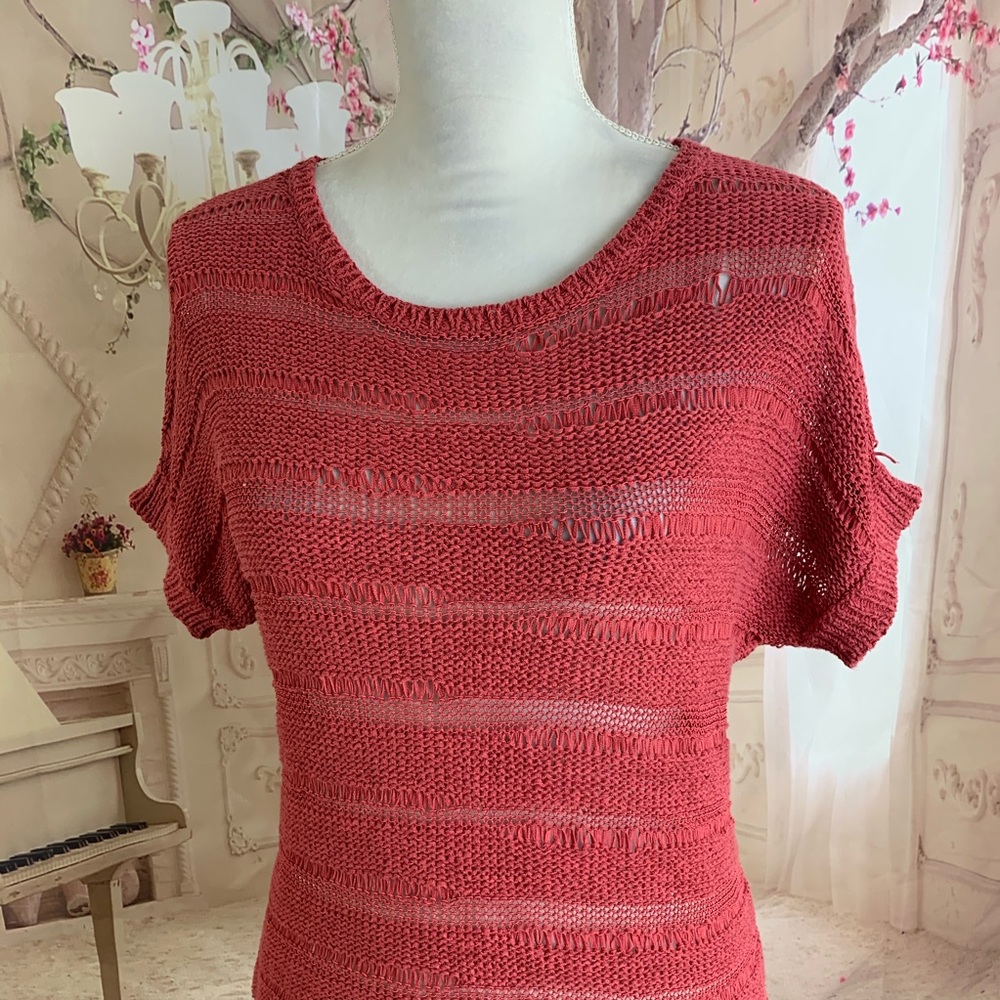 NEW Loft Burgundy Knit striped Sweater - Picture 2 of 6